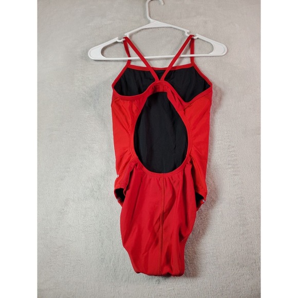 Speedo Swimsuit Womens Size 8 Red Nylon Spaghetti Straps Back Keyhole Logo - Picture 2 of 8